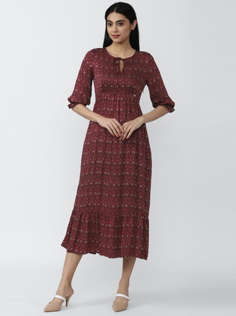 Van Heusen Maroon Printed A-Line Dress Price in India