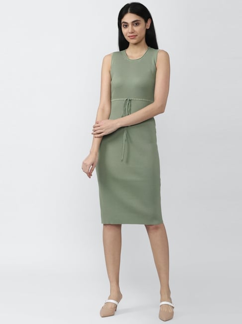 Van Heusen Green Cotton Self Pattern Shift Dress Price in India