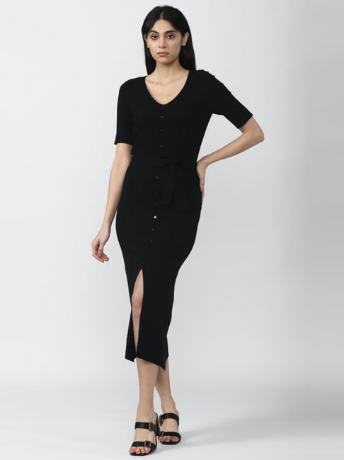 Van Heusen Black Cotton Self Pattern Shift Dress Price in India