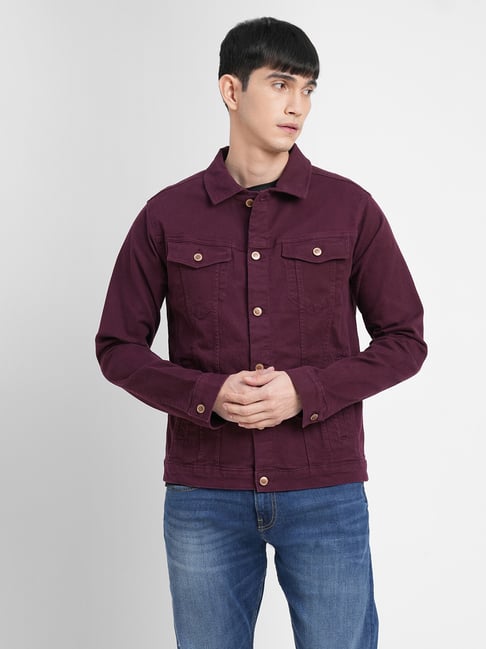 Buy Jack & Jones Maroon Cotton Shirt Collar Denim Jacket for Men's Online @  Tata CLiQ