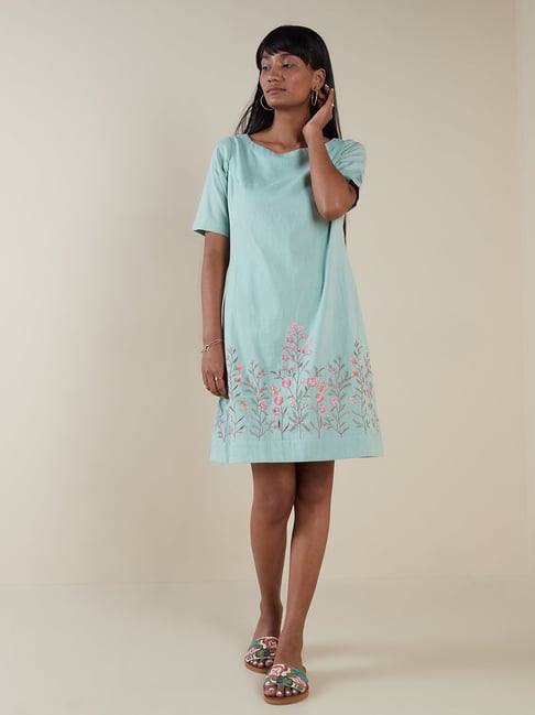 Bombay Paisley by Westside Light Teal Embroidered Dress Price in India