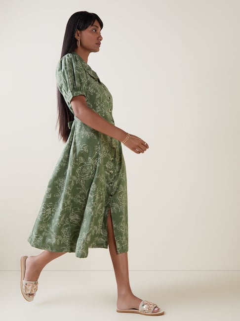 Bombay Paisley by Westside Green Printed Dress With Belt Price in India