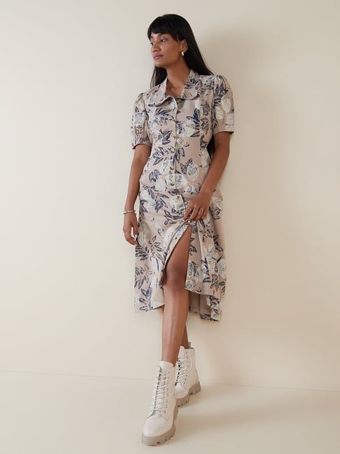 Bombay Paisley by Westside Taupe Floral-Printed Shirtdress Price in India