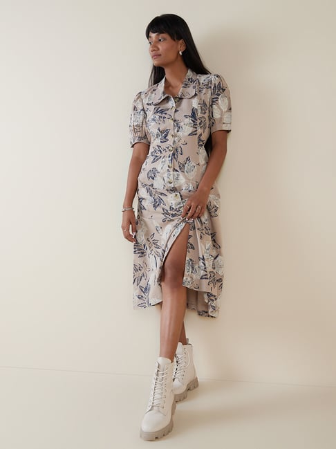 Bombay Paisley by Westside Taupe Floral-Printed Shirtdress Price in India