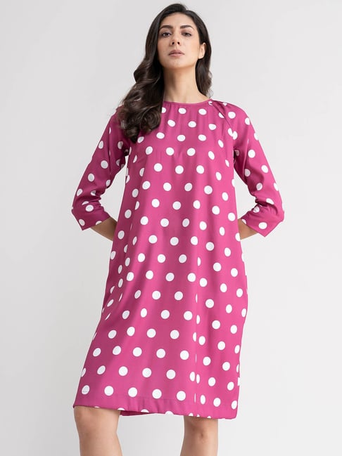 Buy Fablestreet Fuchsia Polka Dots Shift Dress for Women Online