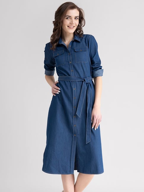 Buy Fablestreet Navy Regular Fit Wrap Dress for Women Online