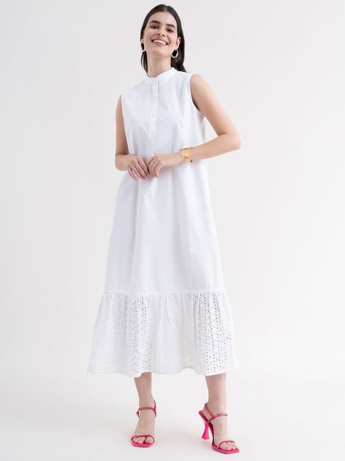 Buy White Cotton A Line Dress Online