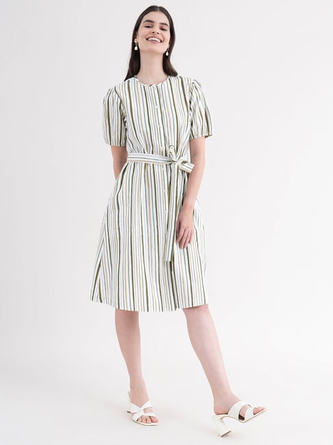 Fablestreet White Striped Wrap Dress Price in India