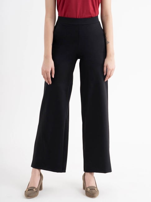 Made in Italy Wide Leg Soft Knit Trousers, Black – Jolie Moi Retail