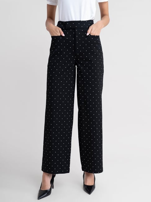 Black and white polka dot cotton pant ONLY  Fabnest