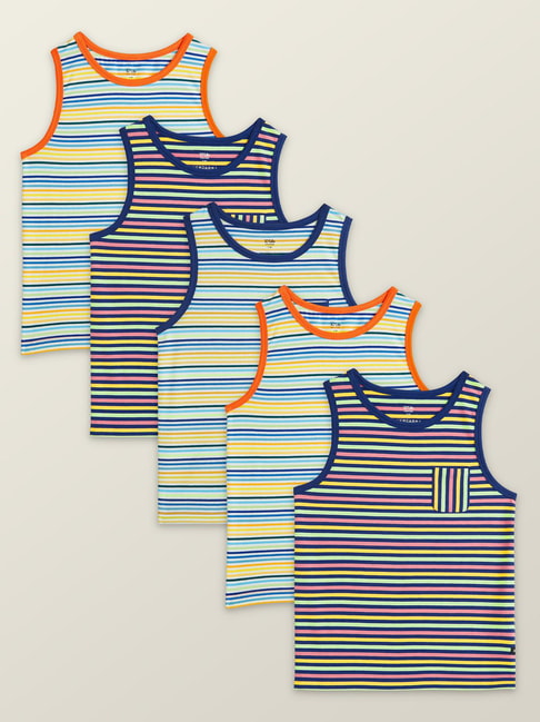 XY Life Kids Multicolor Cotton Striped Vests (Pack of 5)