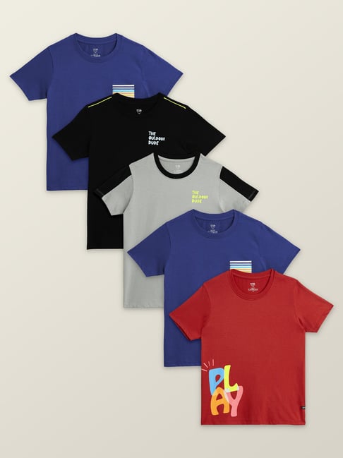 XY Life Kids Multicolor Cotton Relaxed Fit T-Shirts (Pack of 5)