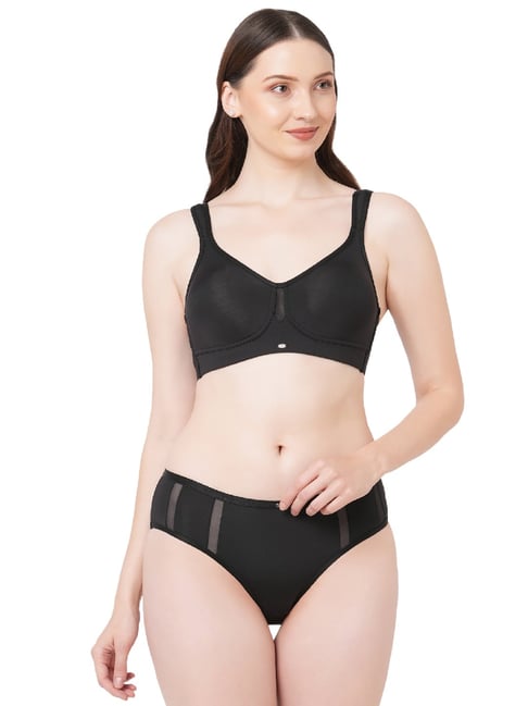 Buy Non-Padded Non-Wired Full Cup Bra & Low Waist Bikini Panty Set