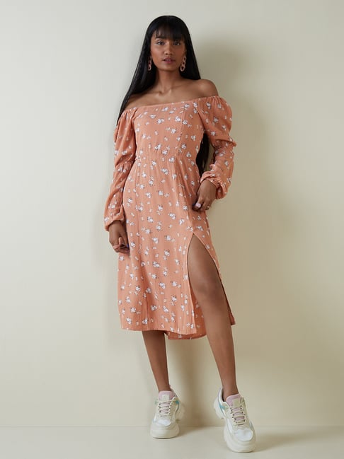 Nuon by Westside Dark Peach Floral-Print Dress Price in India