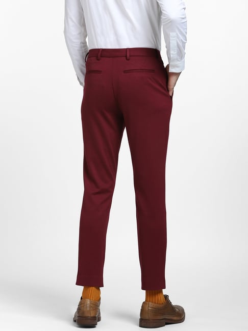 Lars Amadeus Men's Vertical Striped Dress Pants Straight Fit Formal  Business Trousers Burgundy 30 : Target
