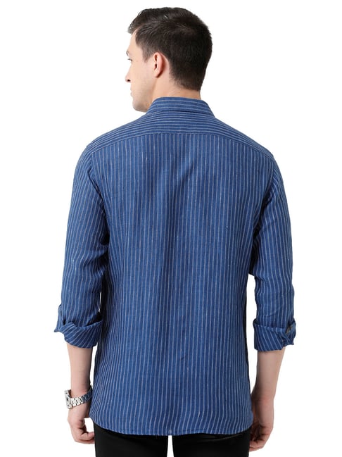 Buy Linen Club Blue Regular Fit Striped Shirt for Men's Online @ Tata CLiQ