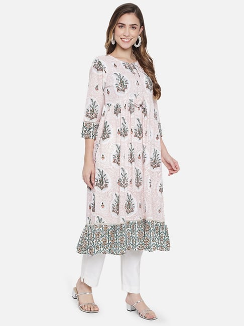 Pure cotton blue and pink hand block print ethnic wear kurta set for w –  bellapinks