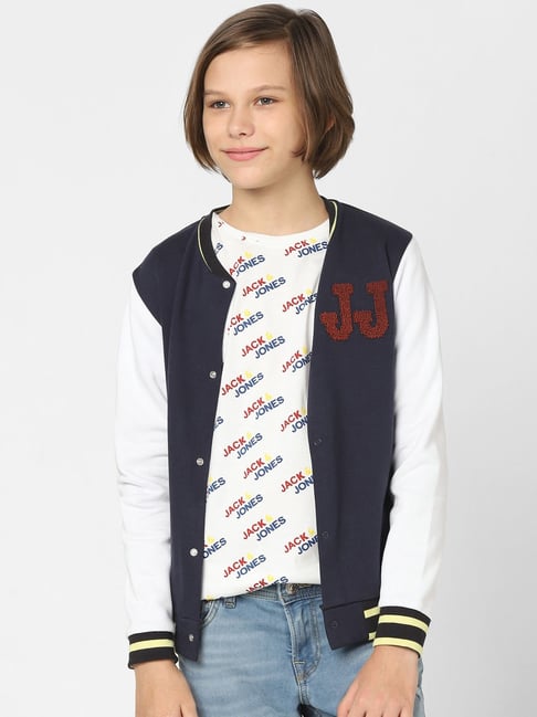 Jack & Jones Junior Navy & White Printed Full Sleeves Jacket-picture-29