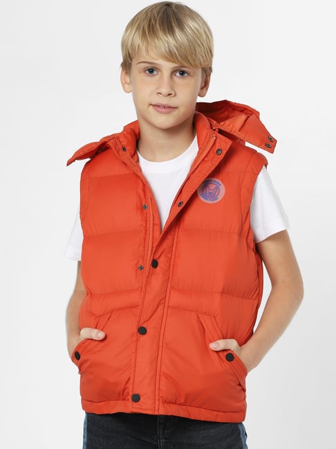 Orange puffer store jacket boys