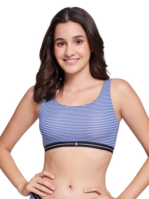 The Souled Store Blue Striped Full Coverage Non-Padded Bra Price in India