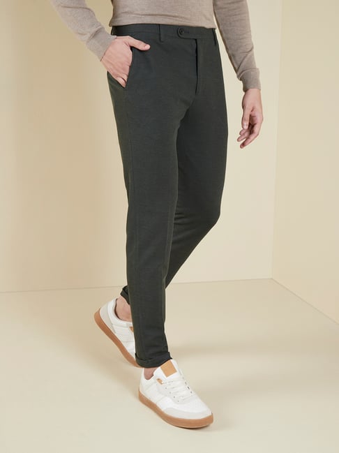 Shop WES Formals Dark Grey Checks CarrotFit Trousers Online  Westside