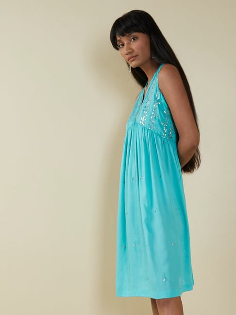 Bombay Paisley by Westside Turquoise Sequinned Dress Price in India