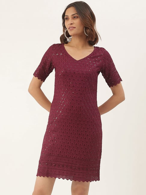 BRINNS Purple Embellished A Line Dress Price in India