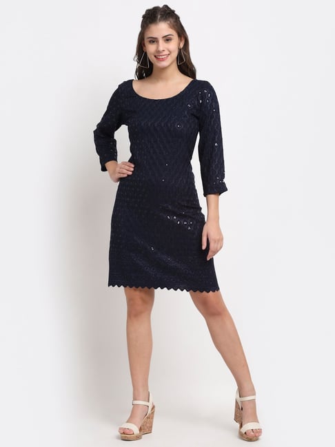 BRINNS Navy Embellished A Line Dress Price in India