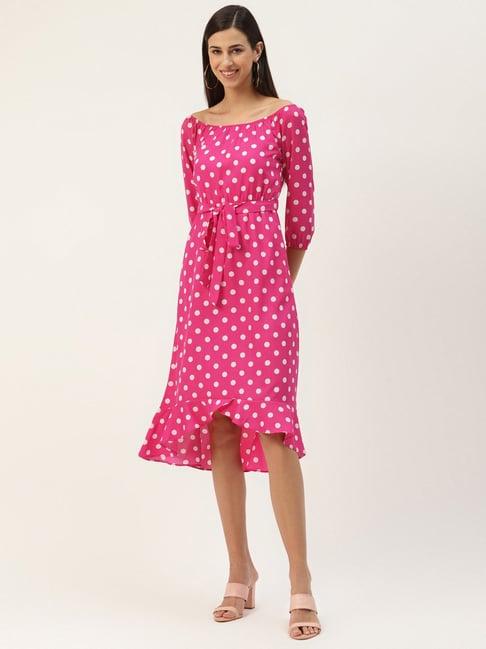 BRINNS Dark Pink Printed High-Low Dress Price in India