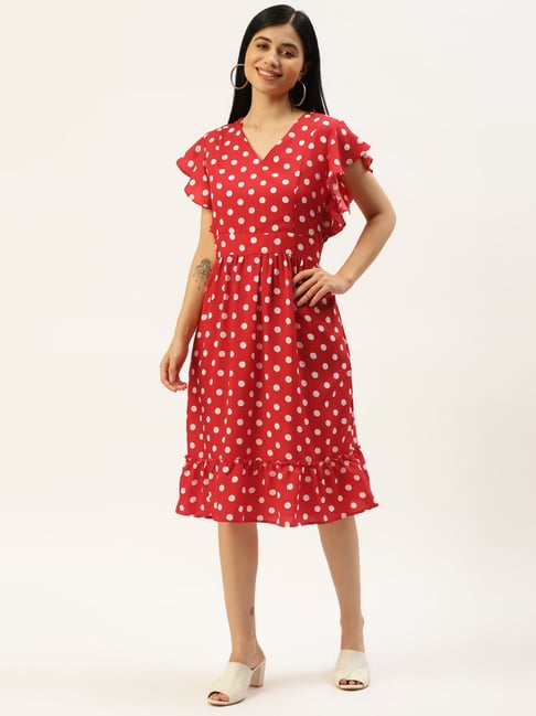 BRINNS Red Printed A Line Dress Price in India