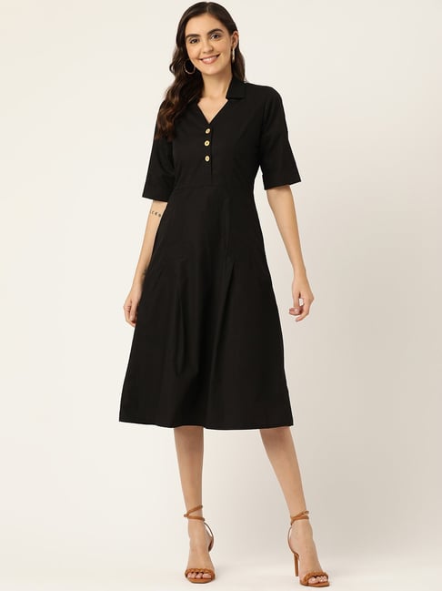 Plain Western Wear Ladies Black Full Sleeve Cotton Knitted Midi Dress at Rs  399/piece in Surat