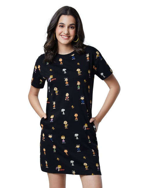 The Souled Store Black Printed T Shirt Dress Price in India