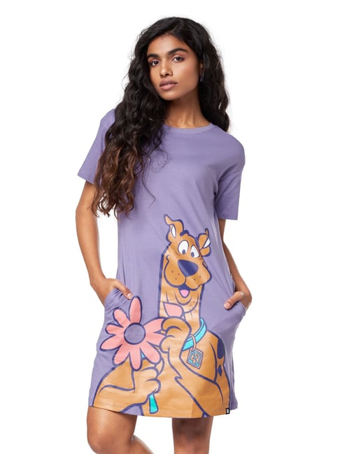 The Souled Store Purple Scooby Doo Print T Shirt Dress Price in India