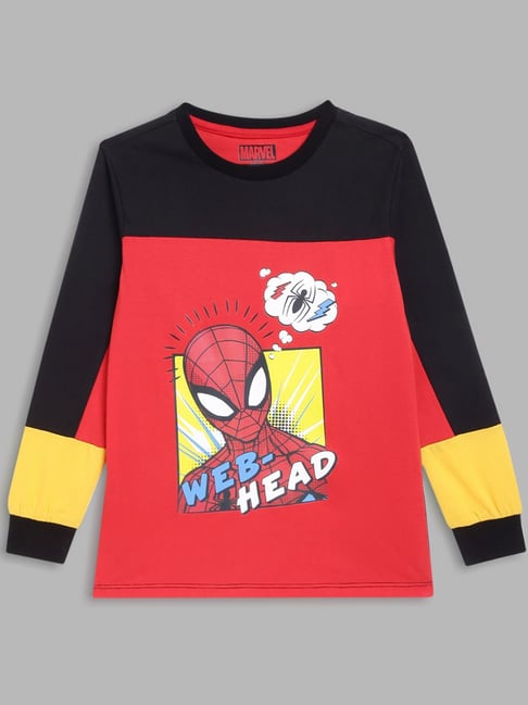 Blue Giraffe Kids Multicolor Cotton Printed Full Sleeves Spiderman T-Shirt