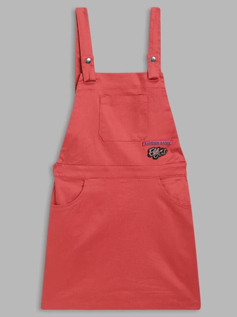 Elle Kids Coral Red Cotton Regular Fit Dungaree-picture-42