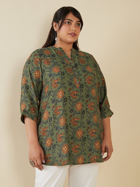 Diza curves by Westside Olive Floral A-line Kurta Price in India