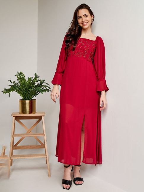 Naira Cherry Red Long Dress – Safiyaa London