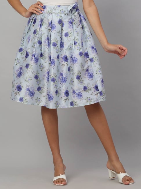 NEUDIS Light Purple Floral Print A-Line Midi Skirt