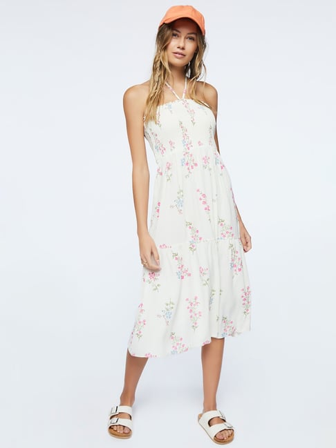 Forever 21 White Floral Print Midi Dress