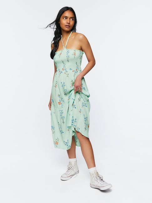 Forever 21 Sage Green Floral Print Midi Dress