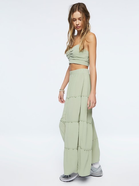 Green Asymmetric Tiered Maxi Skirt  Ally Fashion