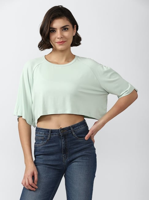 Buy Forever 21 Light Blue Regular Fit Crop Top for Women Online