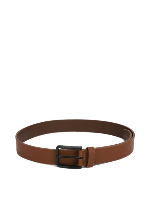 Louis Philippe Brown Solid Wide Belt for Men