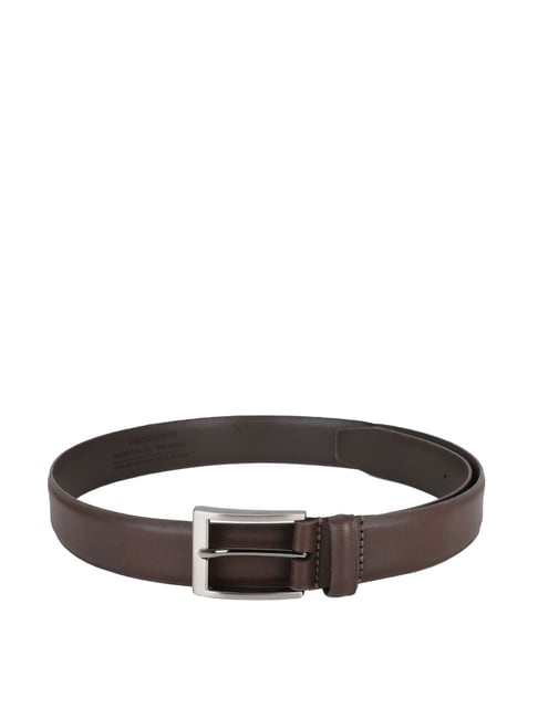 Louis Philippe Brown Solid Wide Belt for Men