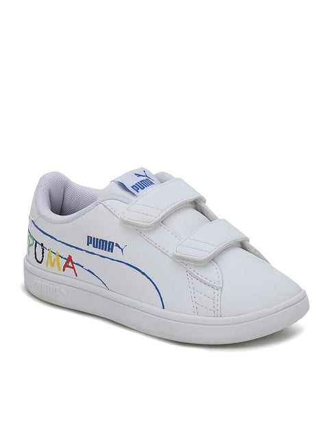 Puma Kids Smash v2 Home School V PS White & Royal Blue Casual Sneakers