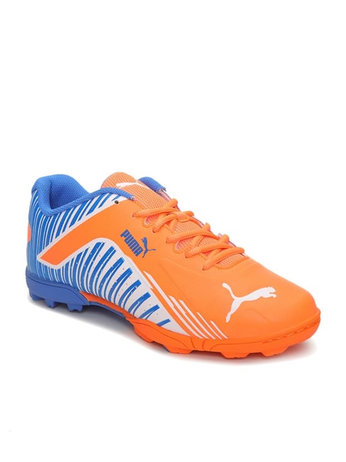 Puma Kids EvoSpeed Jr V2 Neon Citrus Orange & Blue Cricket Shoes