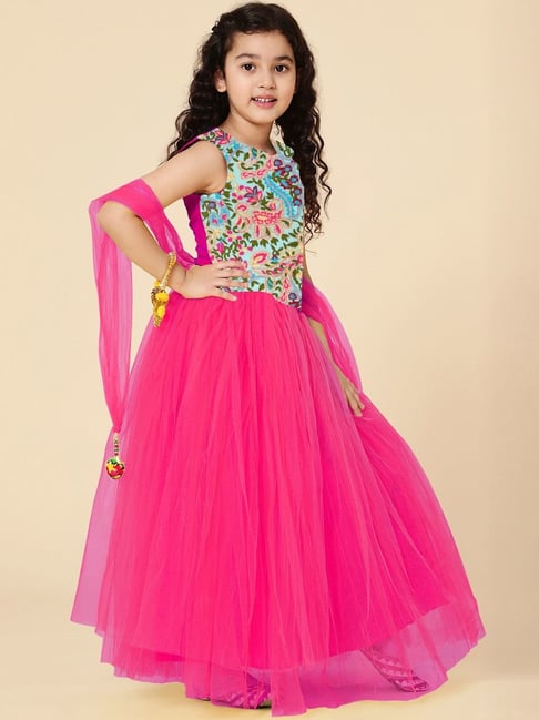Buy Pink Printed Lehenga Choli and Organza Dupatta for Girls Online