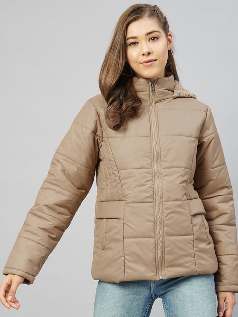 Qube By Fort Collins Women's Parka Coat Jacket Brown Tan M,Size M