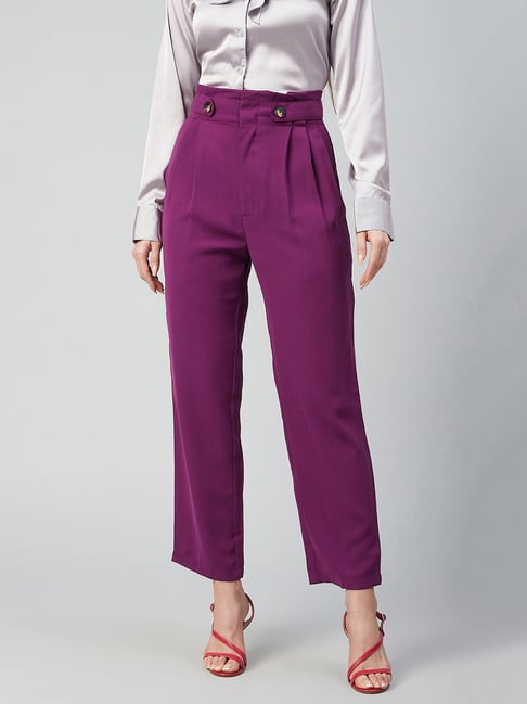 Buy STRAIGHT CASUAL MIDRISE PURPLE TROUSER for Women Online in India