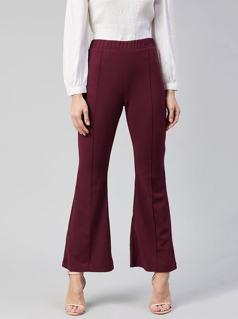 Marie Claire Wine Mid Rise Regular Fit Trousers